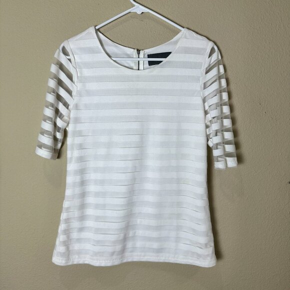 ANTHROPOLOGIE Sunday in Brooklyn Striped Sheer Sleeve Top Size Large - Picture 2 of 8